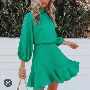 Emerald satin long sleeve Vici dress! Never worn.